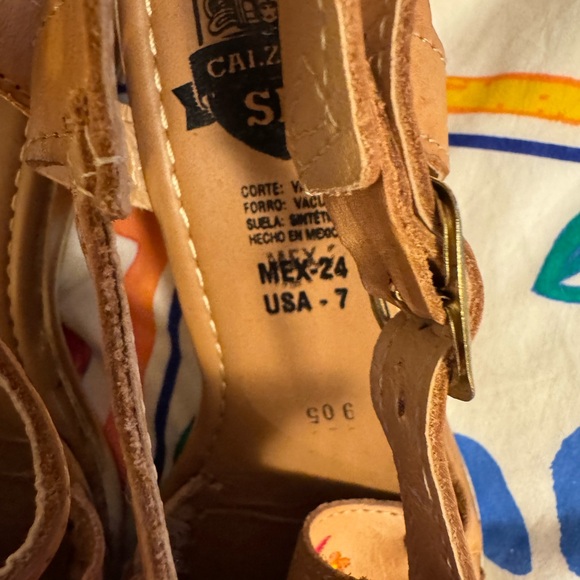 Calzado Mexican Haurache Brown Rainbow Butterfly Leather Sandals Size 7.5 / 8 - Picture 5 of 9